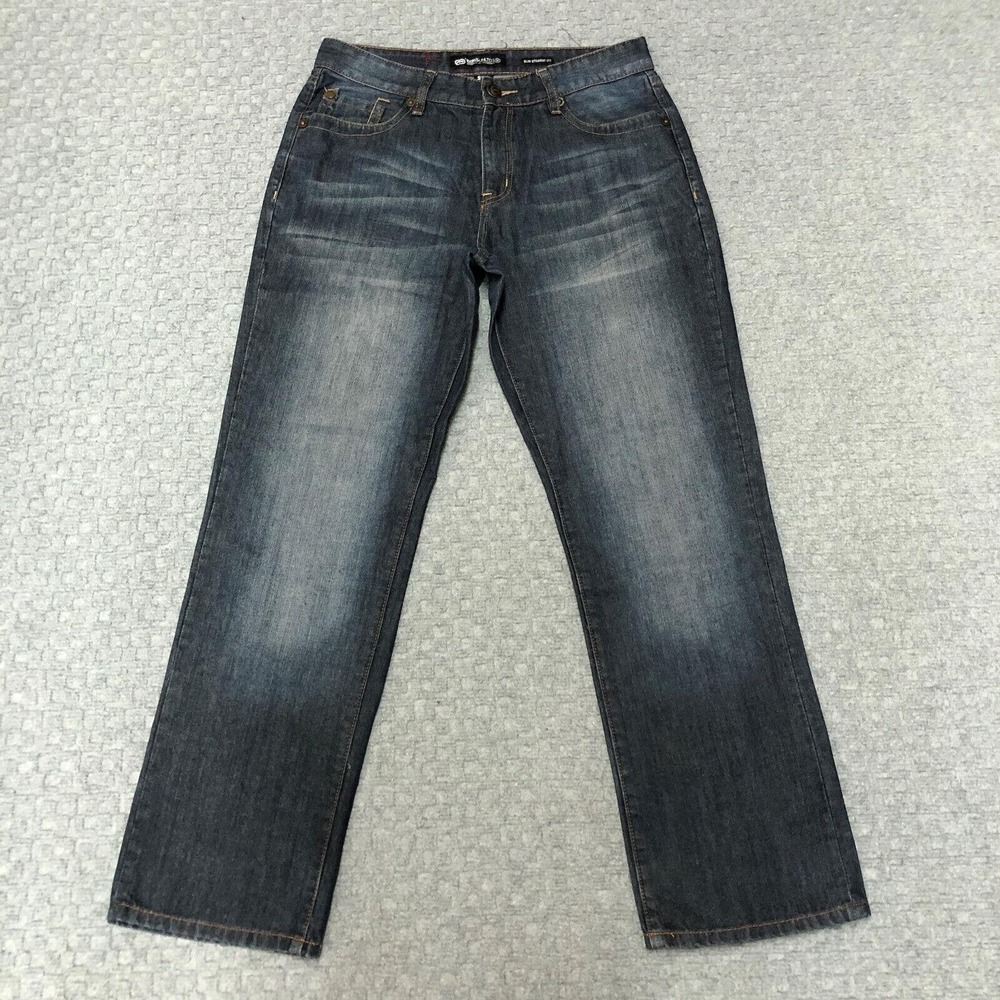 Ecko Unltd Jeans Mens W34 Blue Slim Straight Fit Dark Wash Denim Casual Everyday